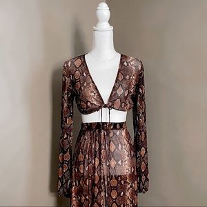 Miss Lola Snakeskin Crop Top and Skirt Matching Set